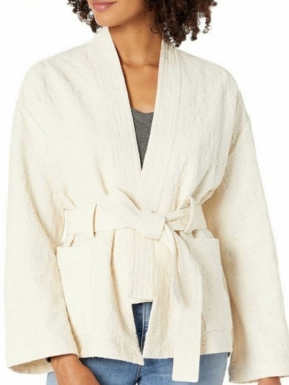 Blank NYC Tie Waist Floral Jacquard Kimono Open Front Cardigan Jacket Size XS